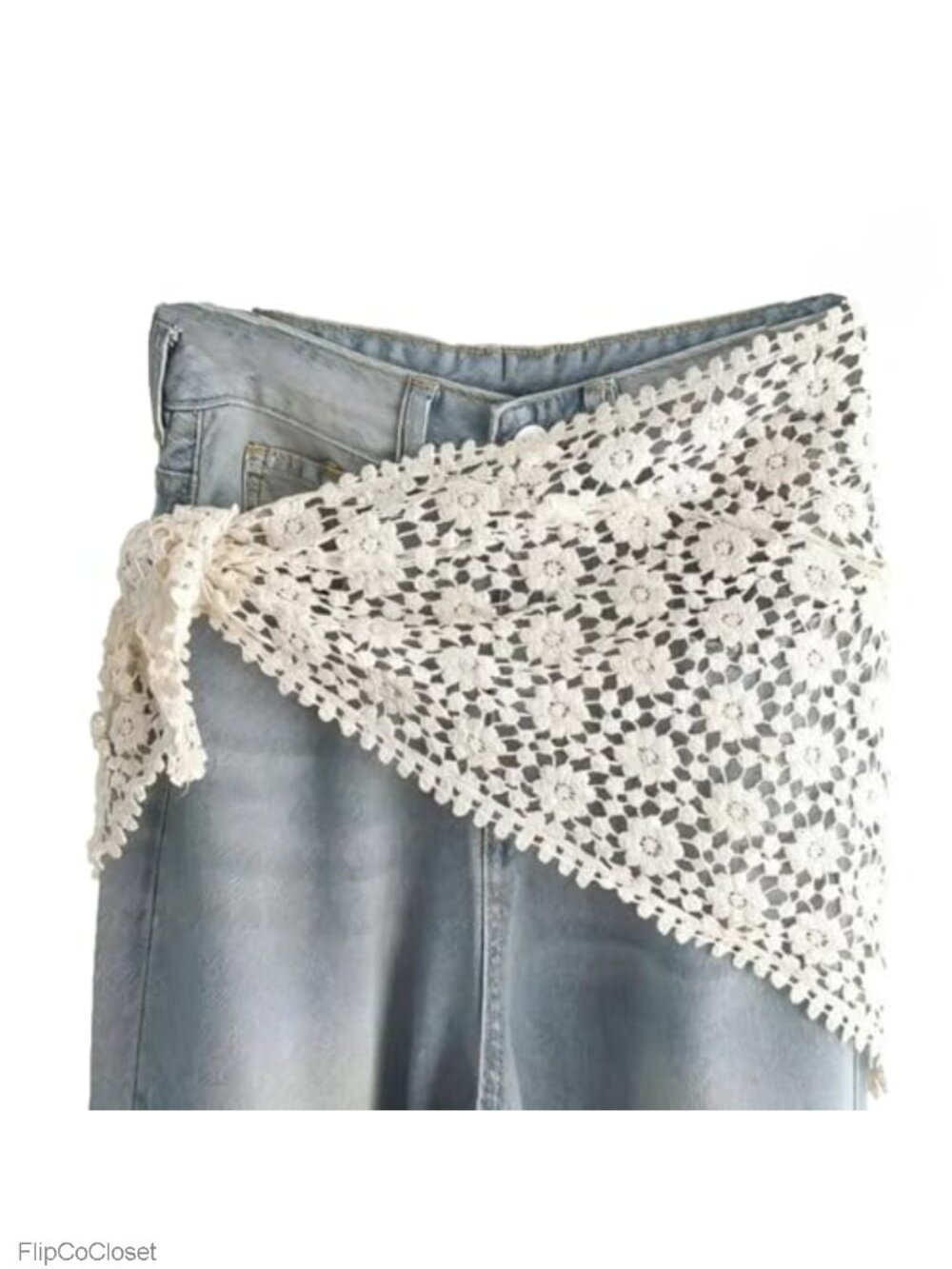 Crochet Fringe Tie Waist Belt Boho Tassel Hip Scarf Y2K Wrap Cover Up